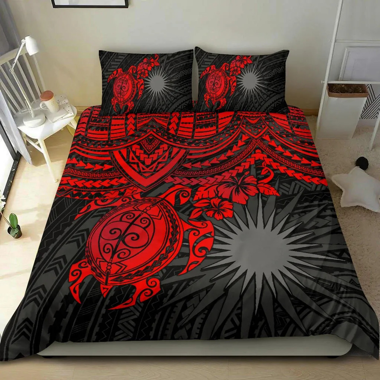 Marshall Islands Polynesian Bedding Set - Red Turtle 1