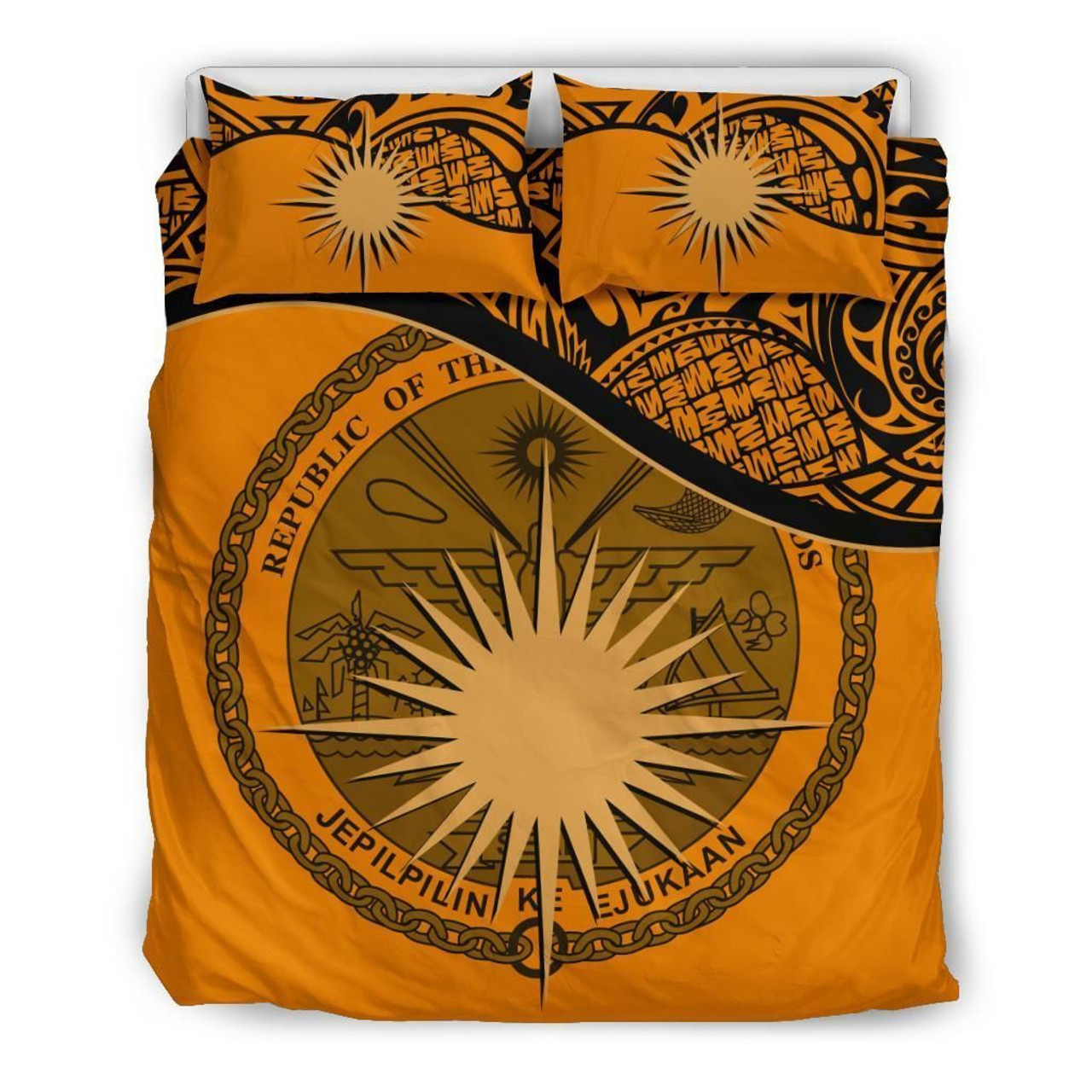 Marshall Islands Duvet Cover Set - Marshall Islands Coat Of Arms & Flag Orange 2