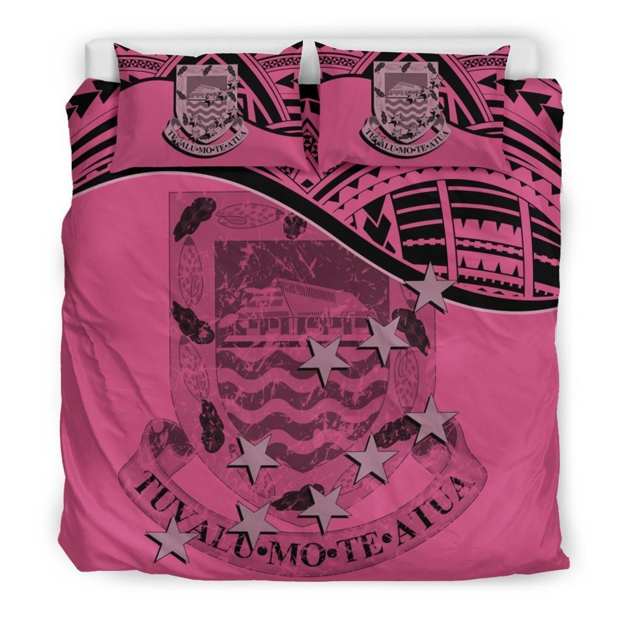 Tuvalu Duvet Cover Set - Coat Of Arms & Flag Pink 1