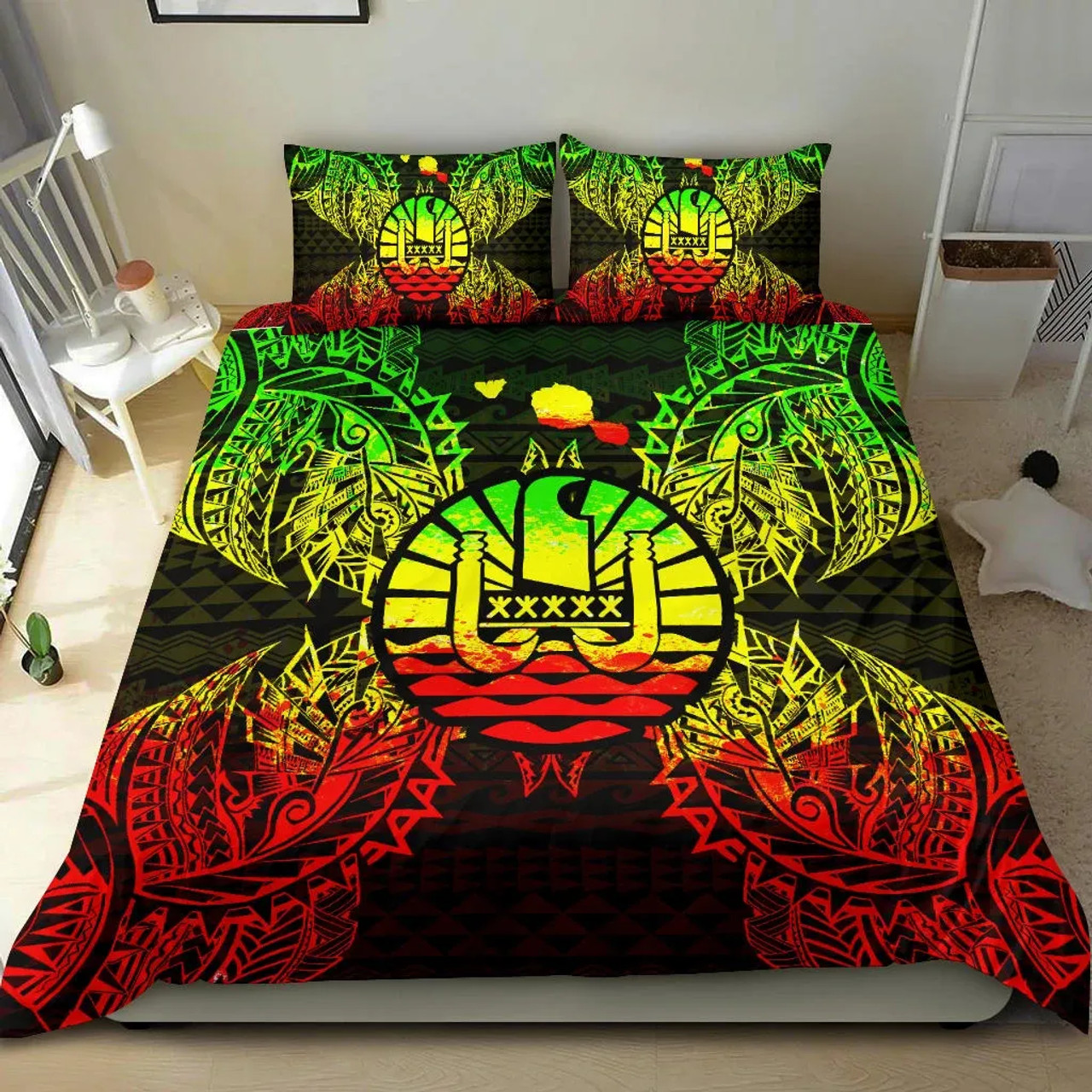 Polynesian Bedding Set - French Polynesia Duvet Cover Set Map Reggae 2