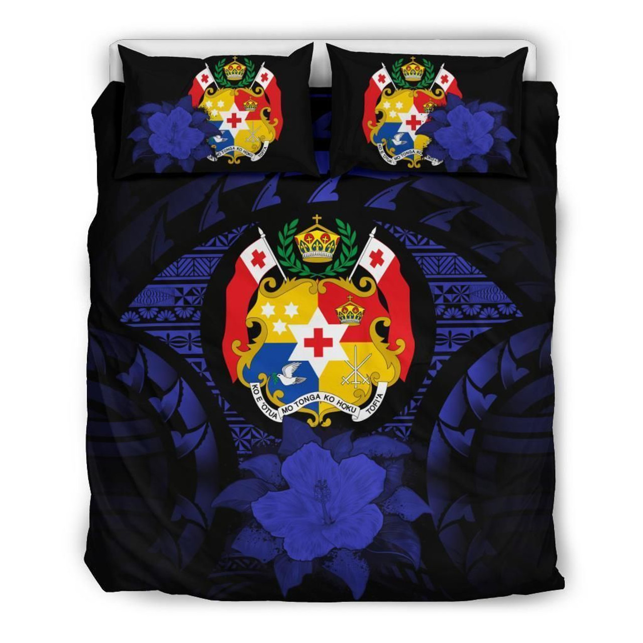 Tonga Duvet Cover Set - Tonga Coat Of Arms & Dark Blue Hibiscus 2