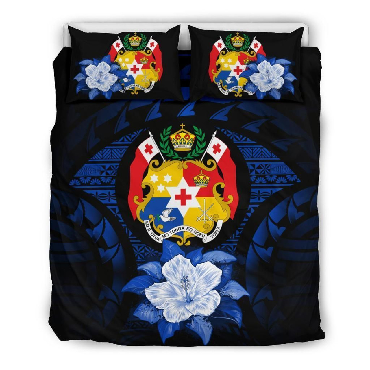 Tonga Duvet Cover Set - Tonga Coat Of Arms & Dark Blue Hibiscus 2