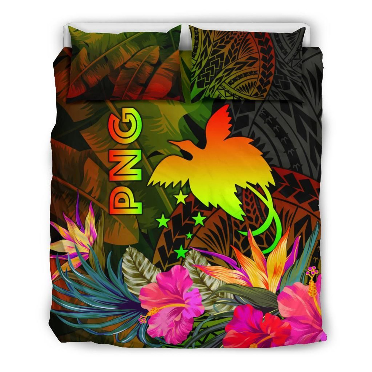 Papua New Guinea Polynesian Bedding Set - Hibiscus And Banana Leaves 3