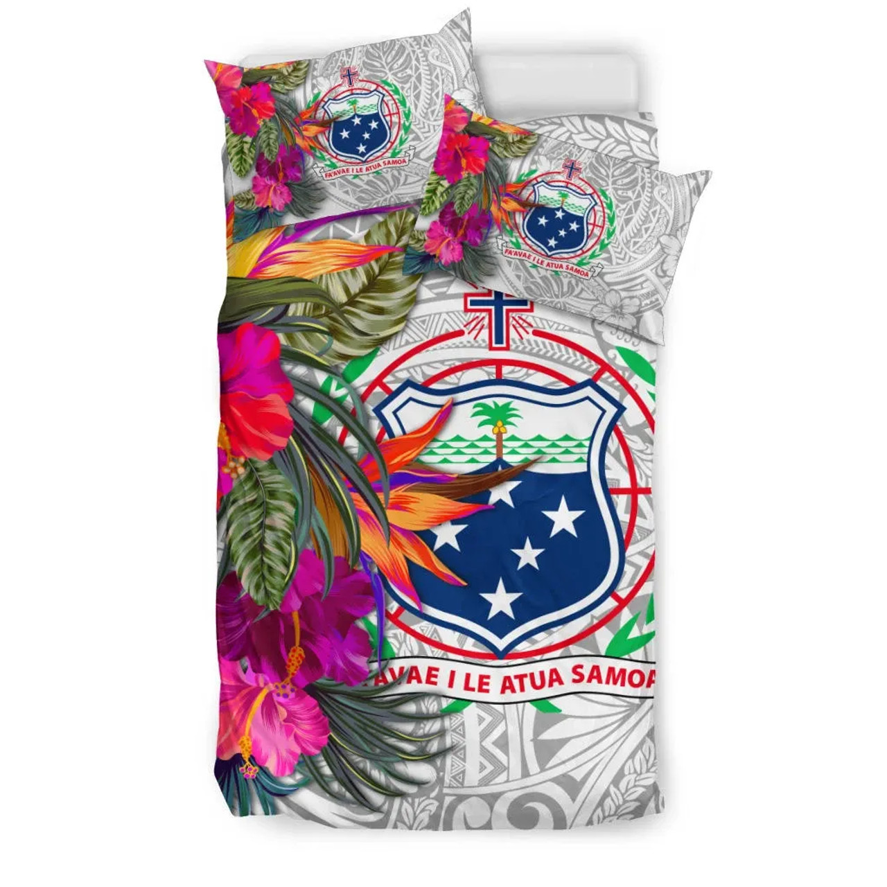 Samoa Bedding Set - Hibiscus Polynesian Pattern White Version 2