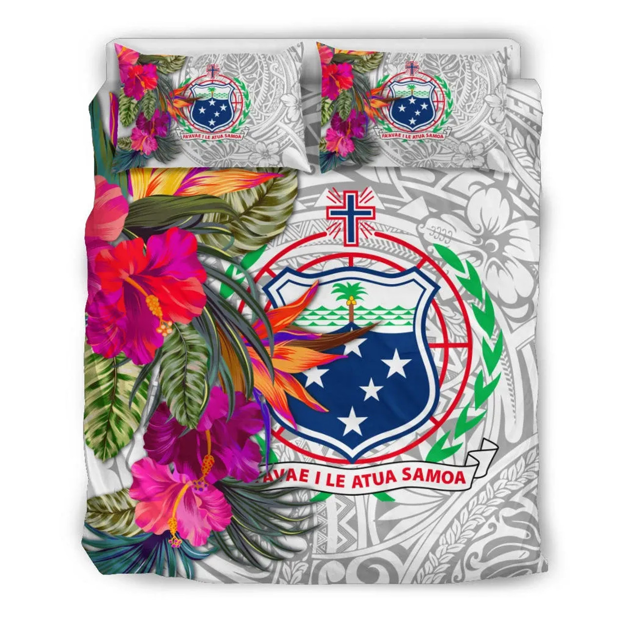Samoa Bedding Set - Hibiscus Polynesian Pattern White Version 3