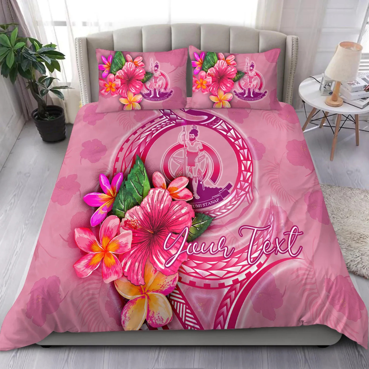 Vanuatu Polynesian Custom Personalised Bedding Set - Floral With Seal Pink 1