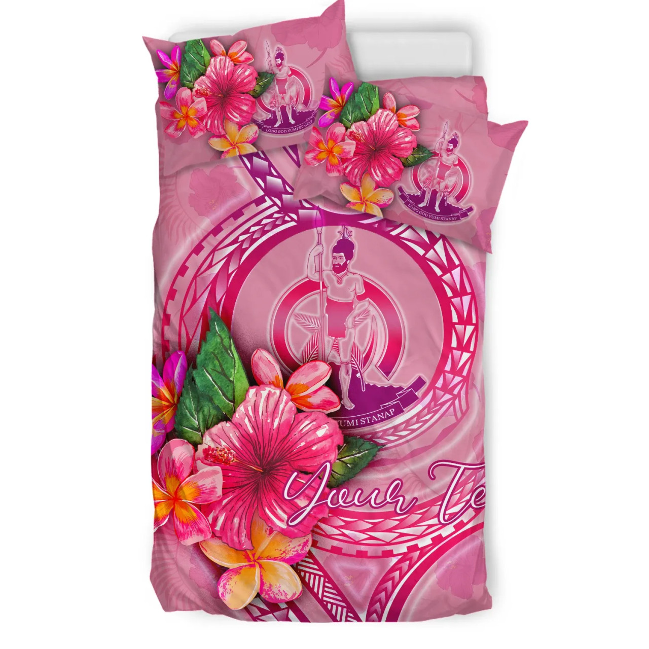 Vanuatu Polynesian Custom Personalised Bedding Set - Floral With Seal Pink 3