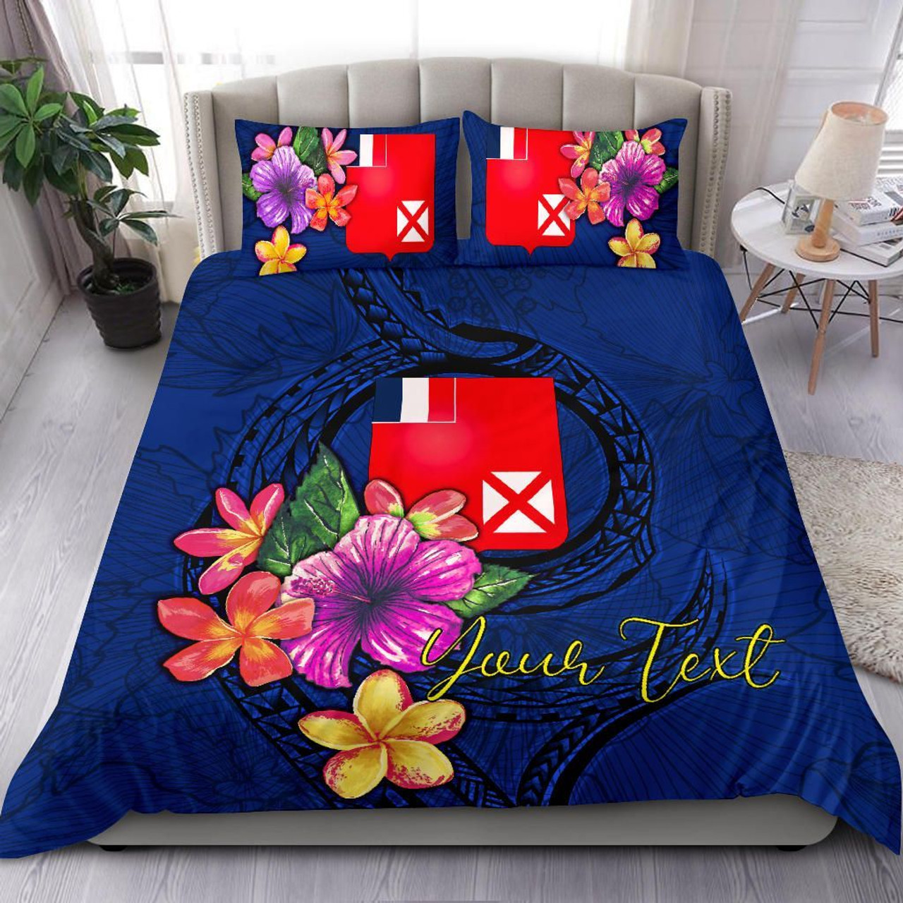 Polynesian Custom Personalised Bedding Set - Wallis And Futuna Duvet Cover Set Floral With Seal Blue 1