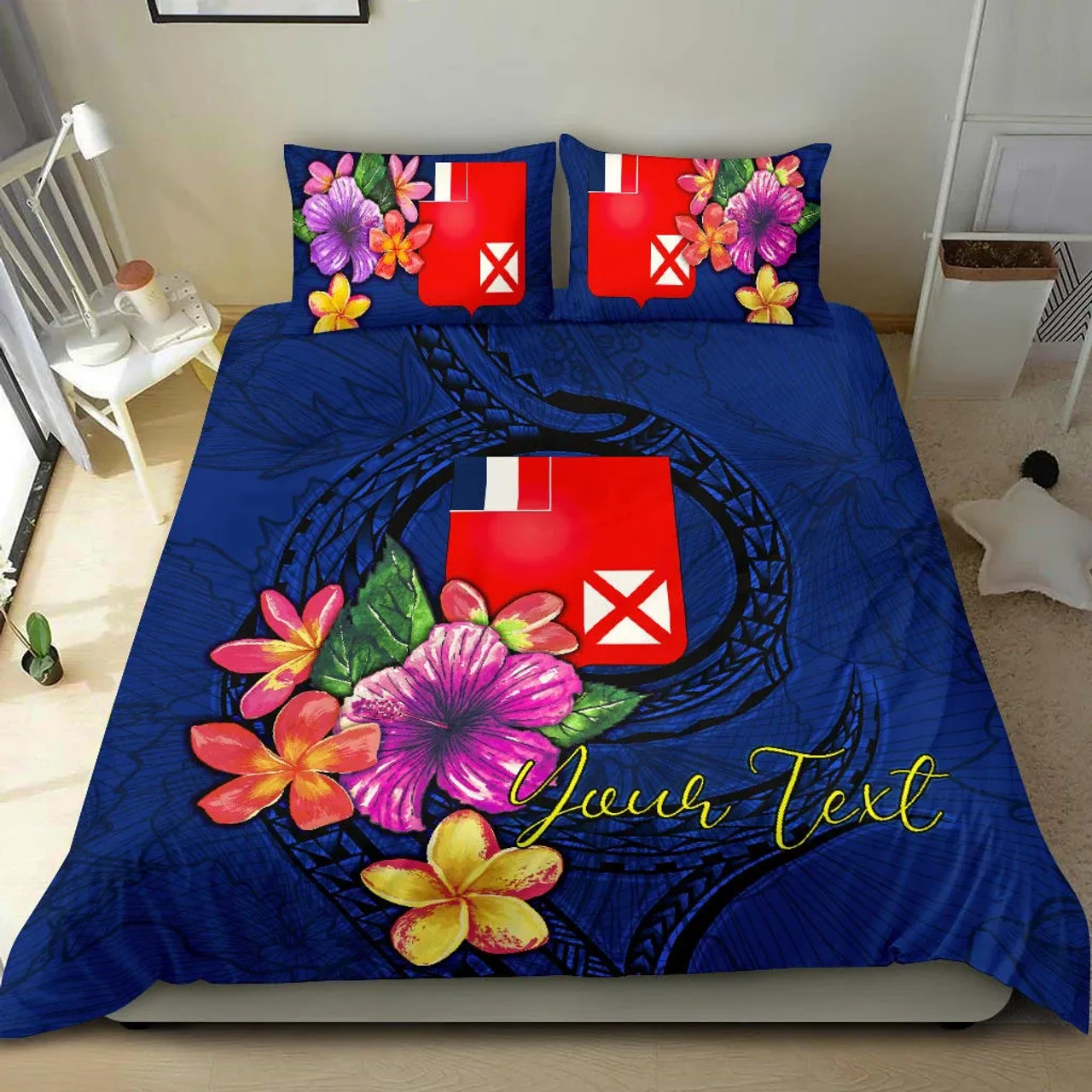 Polynesian Custom Personalised Bedding Set - Wallis And Futuna Duvet Cover Set Floral With Seal Blue 2