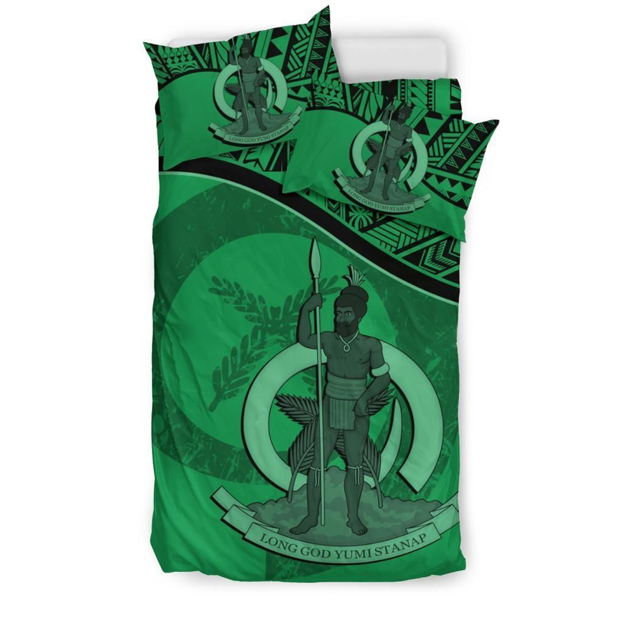 Vanuatu Duvet Cover Set - Vanuatu Coat Of Arms Green 3