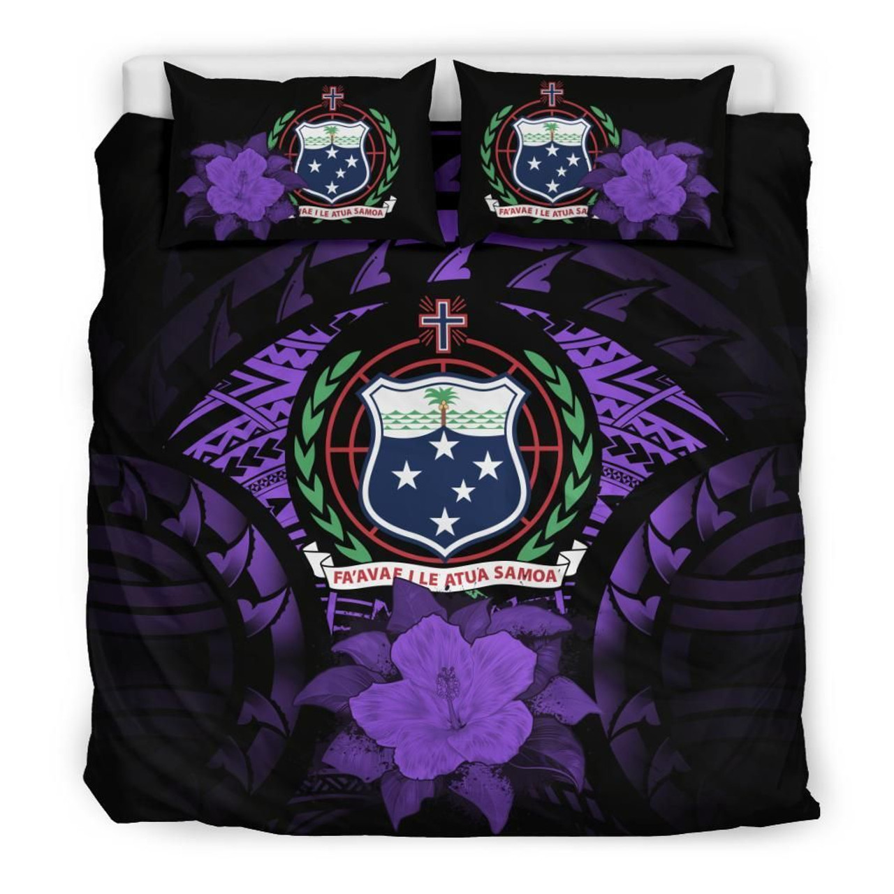 Samoa Duvet Cover Set - Samoa Coat Of Arms & Purple Hibiscus 1