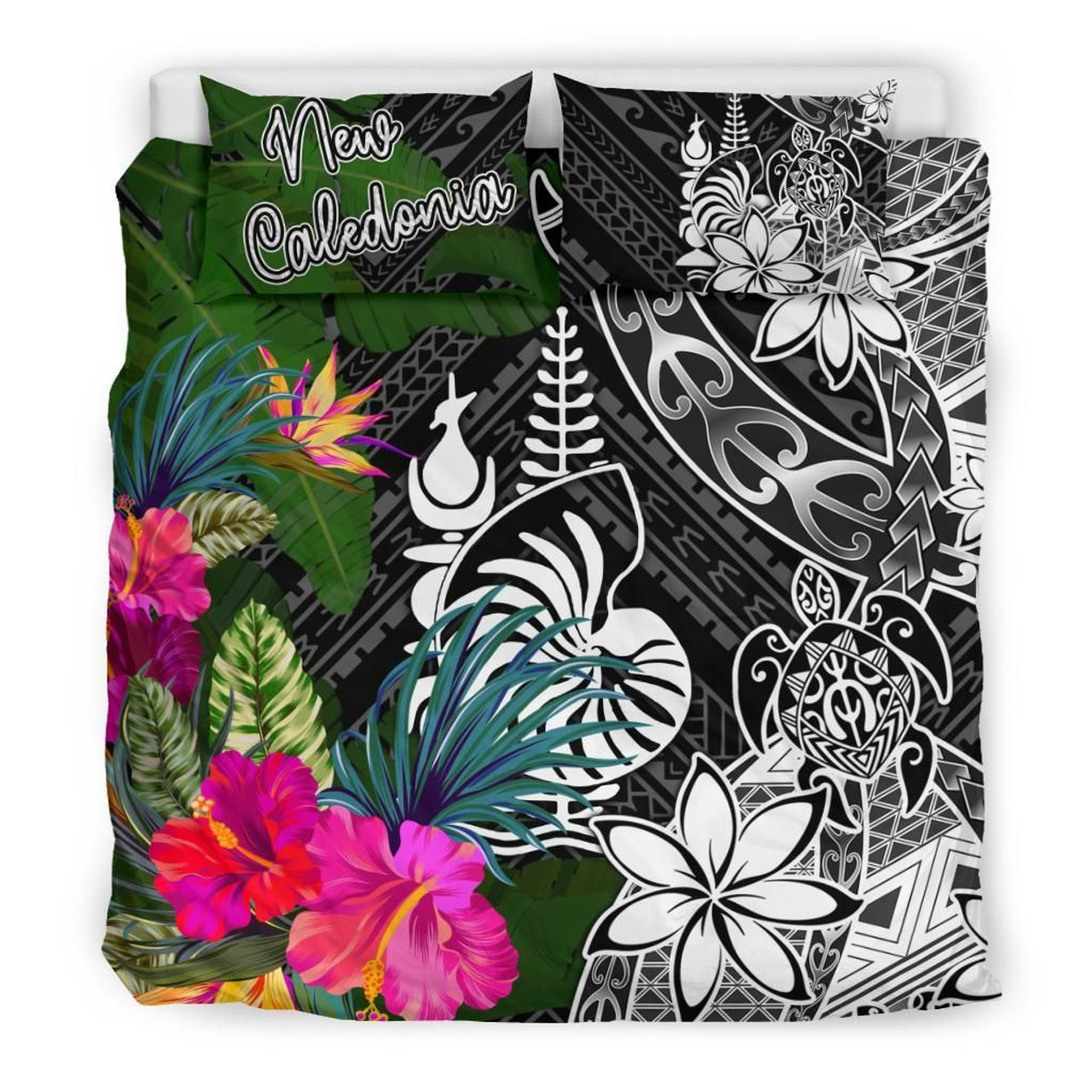 Marshall Islands Polynesian Bedding Set - Manta Ray Tropical Flowers (Reggae) 4