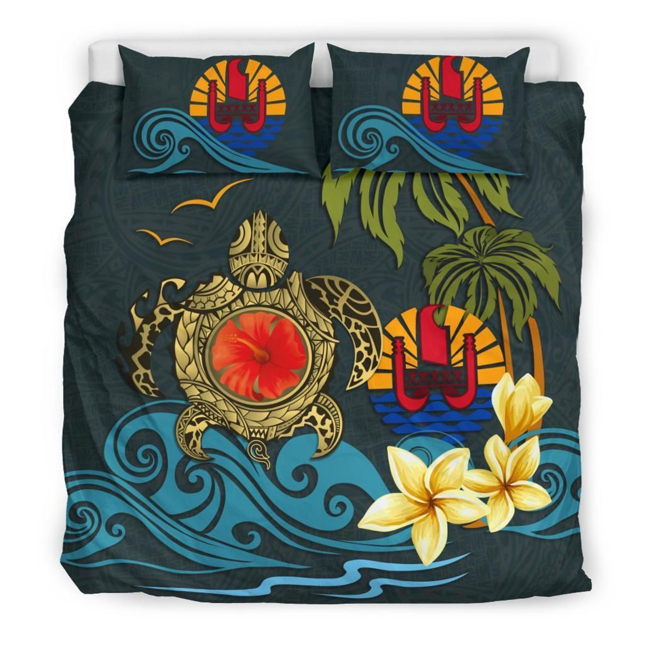 Polynesian Duvet Cover Set - Tahiti Bedding Set Coat Of Arm Turtle Hibiscus 1