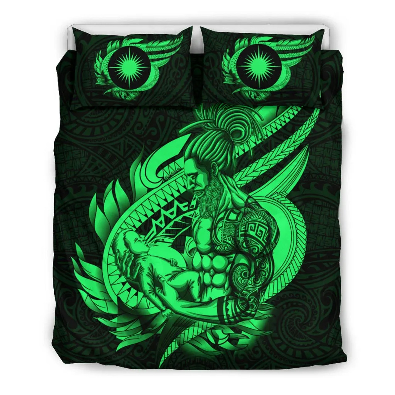 Polynesian Bedding Set - Marshall Islands Duvet Cover Set Father And Son Green 3