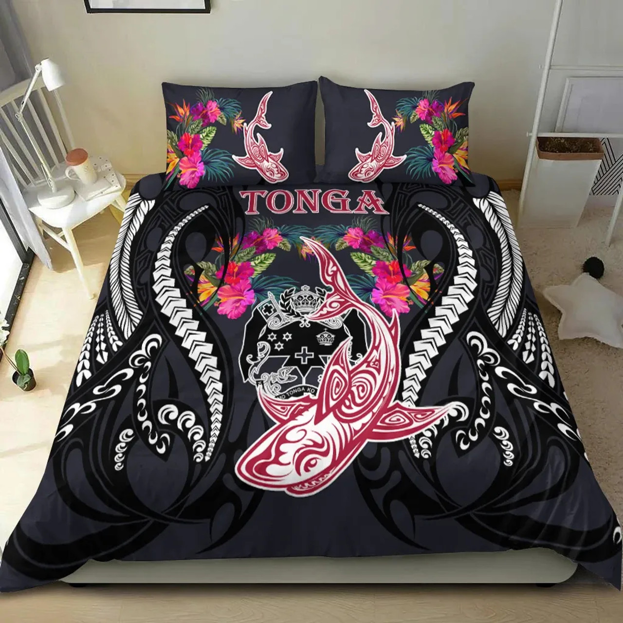 Papua New Guinea Personalised Bedding Set - Flag With Polynesian Patterns (Black) 6