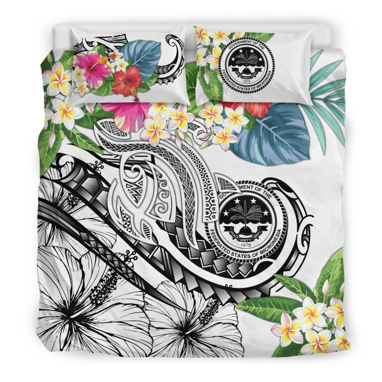 Yap Bedding Set - Humpback Whale With Tropical Flowers (Blue) 4