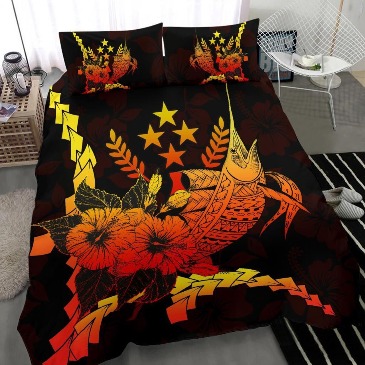 Kosrae Micronesia Bedding Set - Swordfish With Hibiscus 3