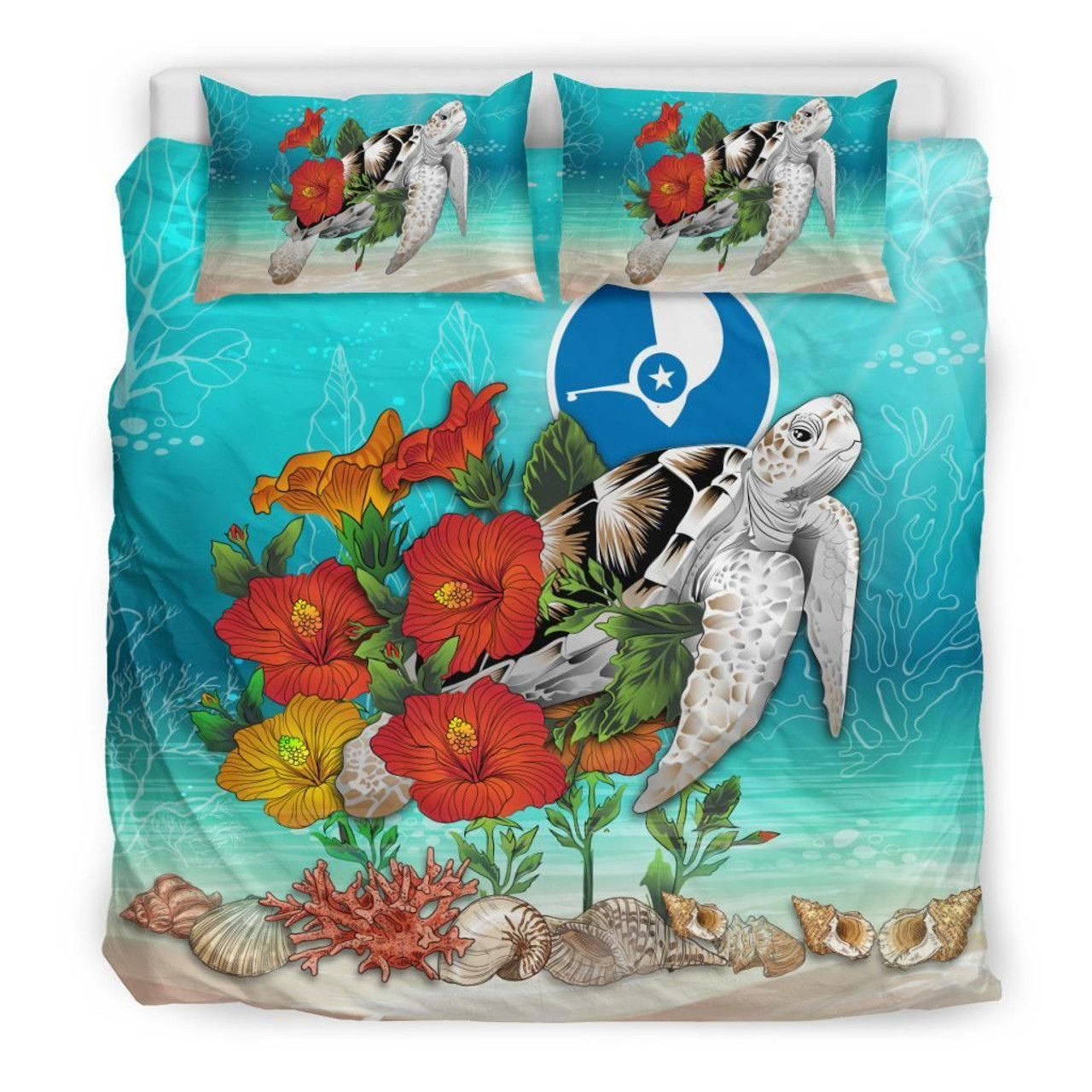 Polynesian Duvet Cover Set - Yap Bedding Set Ocean Turtle Hibiscus 3