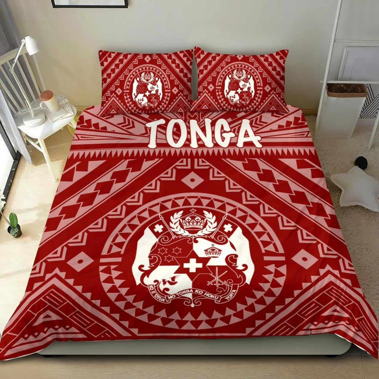 Tonga Bedding Set - Tonga Seal With Polynesian Tattoo Style (Red) 2