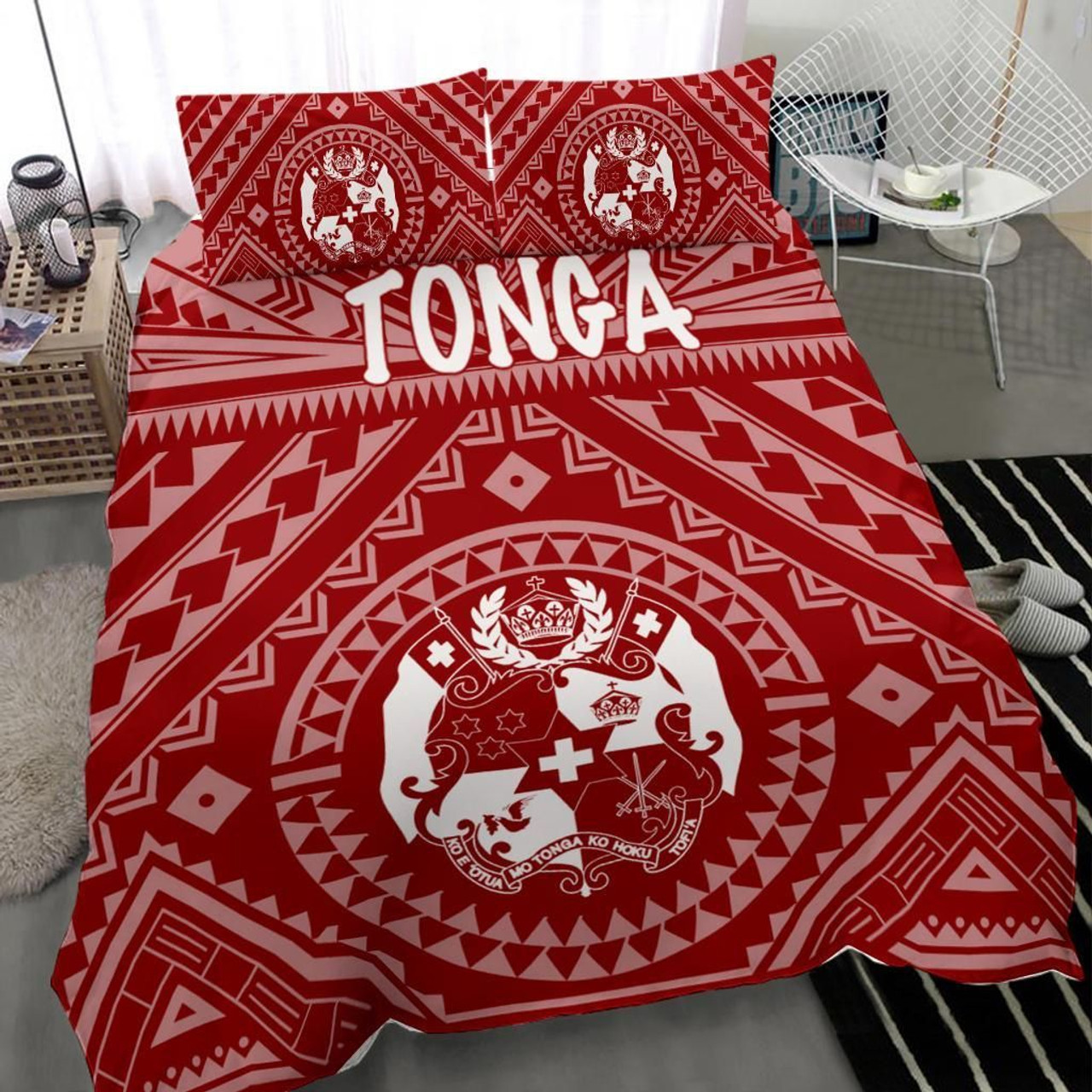 Tonga Bedding Set - Tonga Seal With Polynesian Tattoo Style (Red) 3