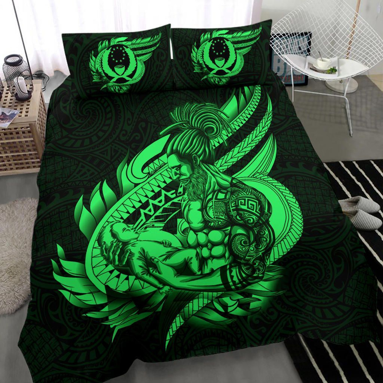 Polynesian Bedding Set - Pohnpei Duvet Cover Set Father And Son Green 1