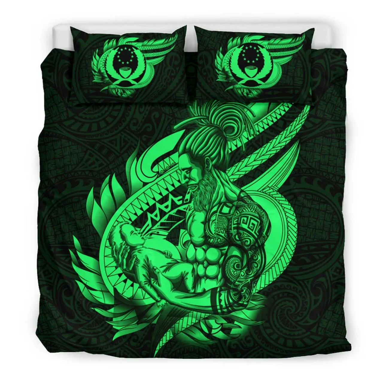 Polynesian Bedding Set - Pohnpei Duvet Cover Set Father And Son Green 2