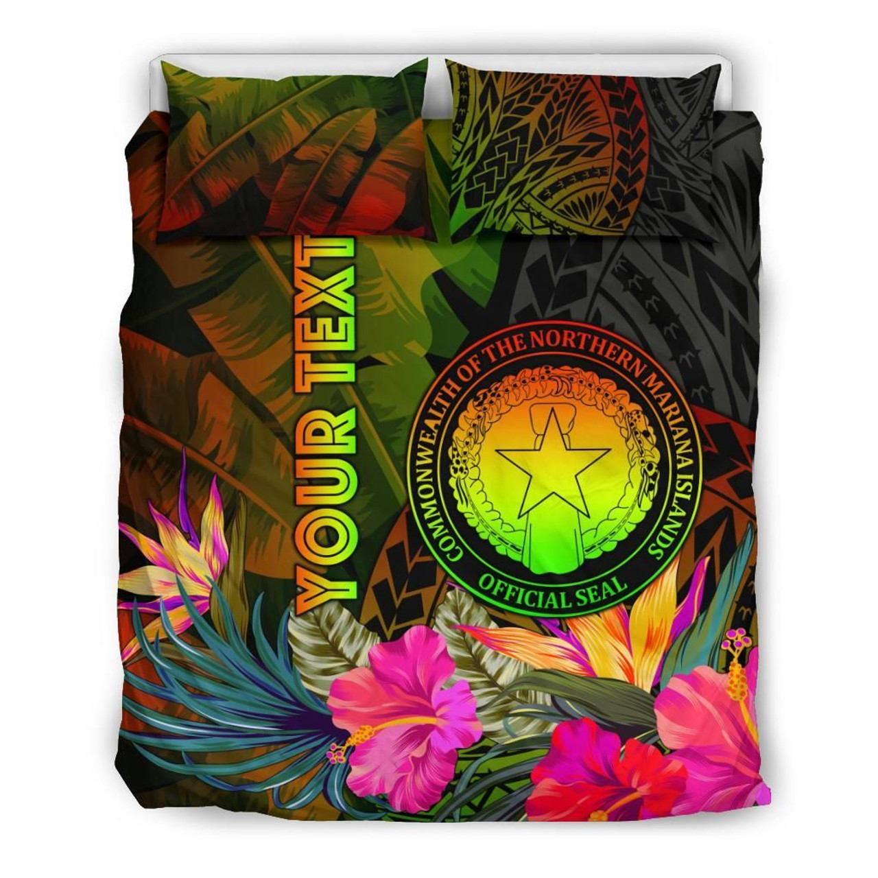 Northern Mariana Islands Personalised Bedding Set - Hibiscus And Banana Leaves 3