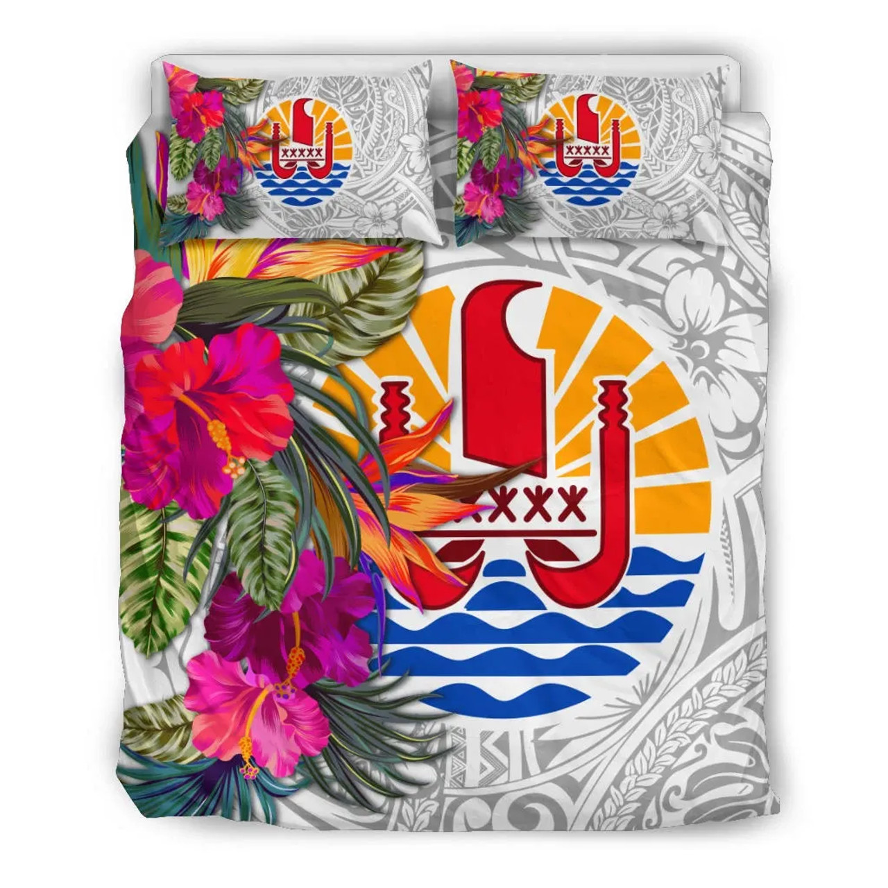 Tahiti Bedding Set - Hibiscus Polynesian Pattern White Version 3