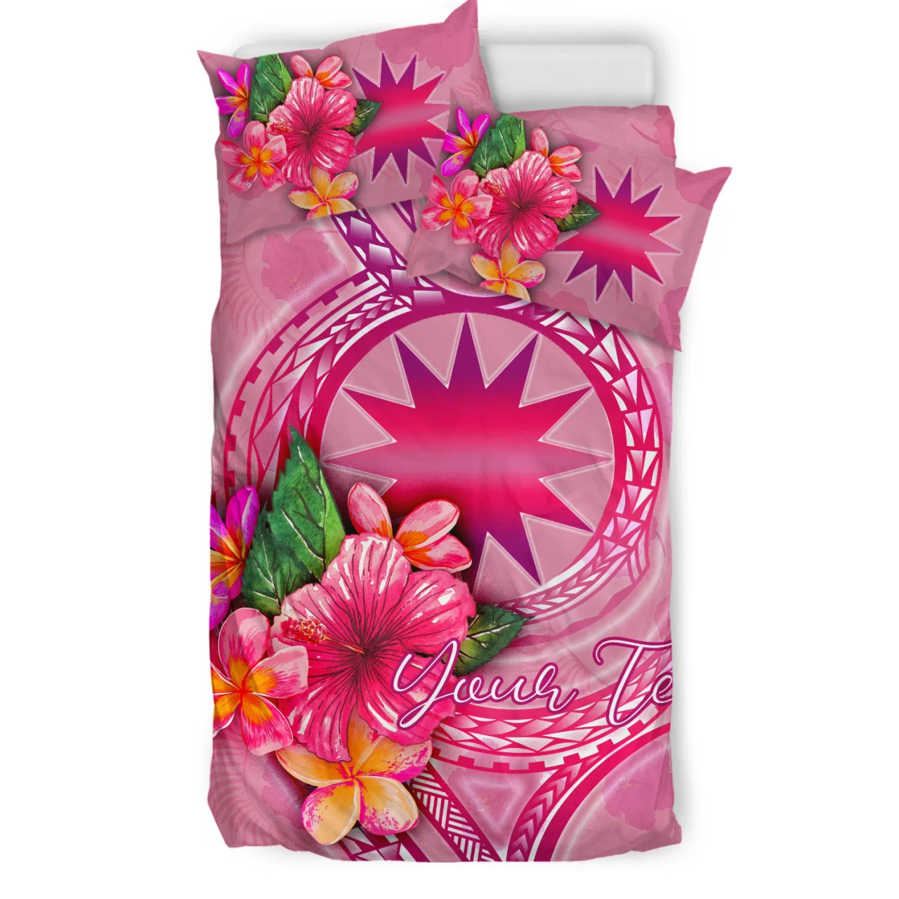 Nauru Polynesian Custom Personalised Bedding Set - Floral With Seal Pink 3