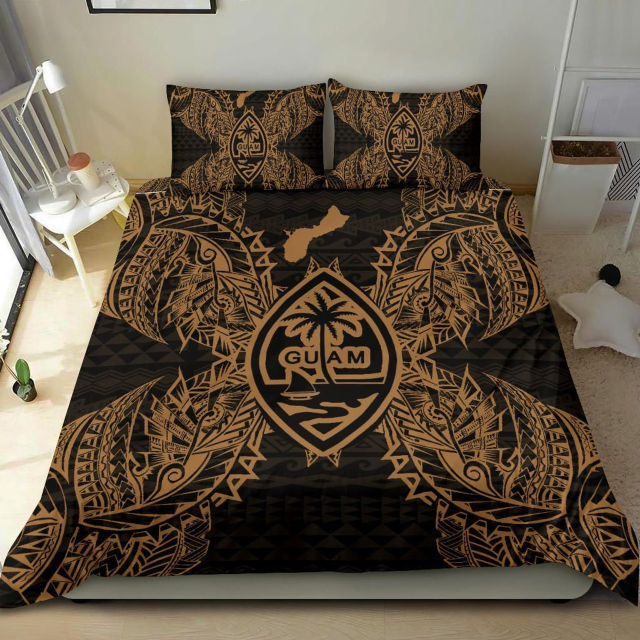 Polynesian Bedding Set - Guam Duvet Cover Set Map Gold 2