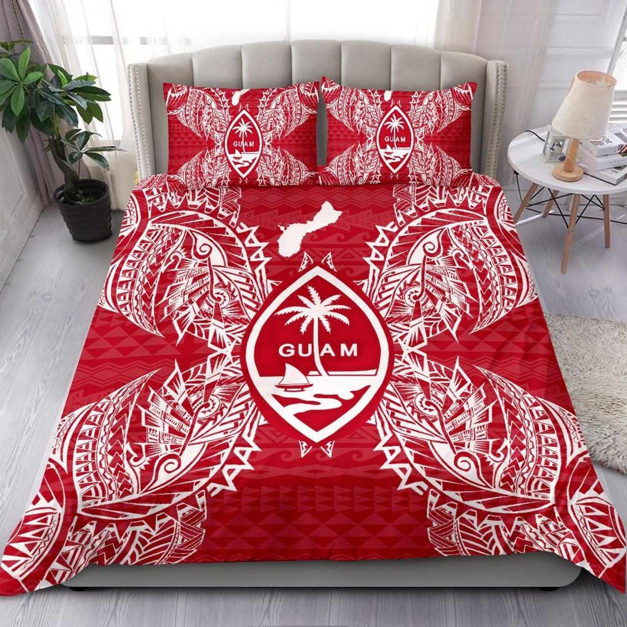 Polynesian Bedding Set - Guam Duvet Cover Set Map Red White 1