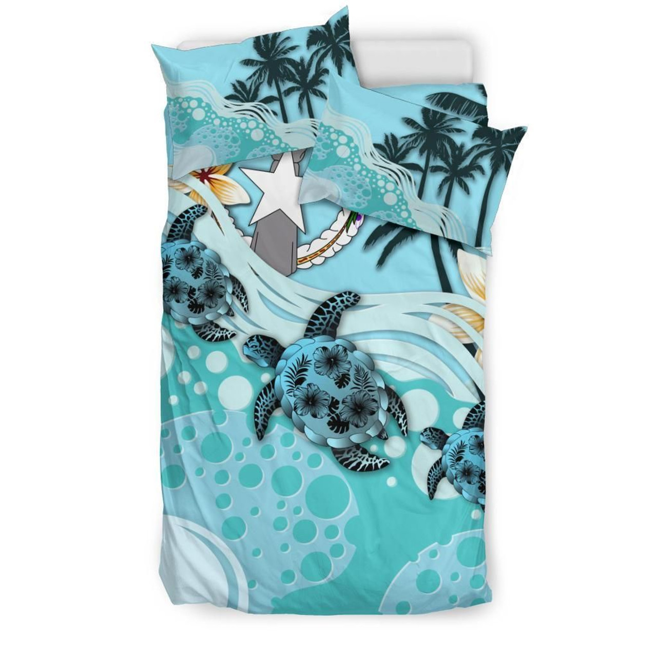 Polynesian Duvet Cover Set - Northern Mariana Islands Bedding Set Blue Turtle Hibiscus 3