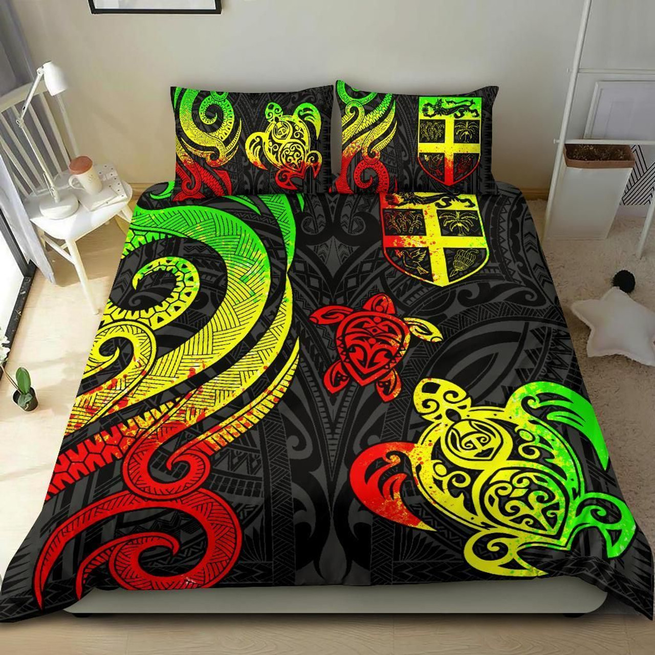 Fiji Polynesian Bedding Set - Reggae Tentacle Turtle 1