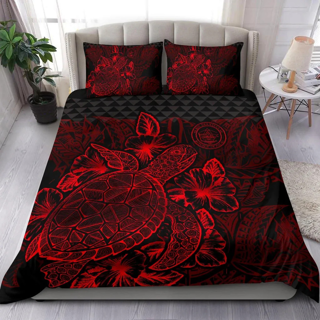 Marshall Islands Duvet Cover Set - Marshall Islands Coat Of Arms & Coconut Tree Black White 5