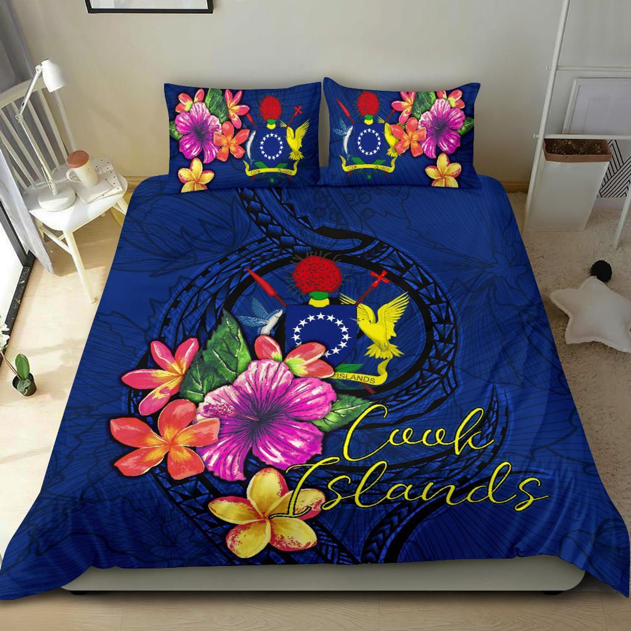 Polynesian Bedding Set - Cook Islands Duvet Cover Set Floral With Seal Blue 2