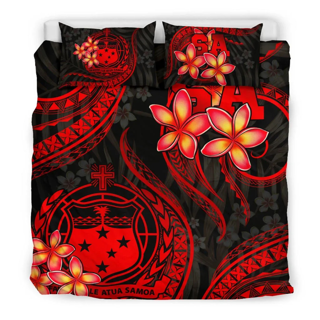 Polynesian Bedding Set - Samoa Duvet Cover Set - Red Plumeria 2