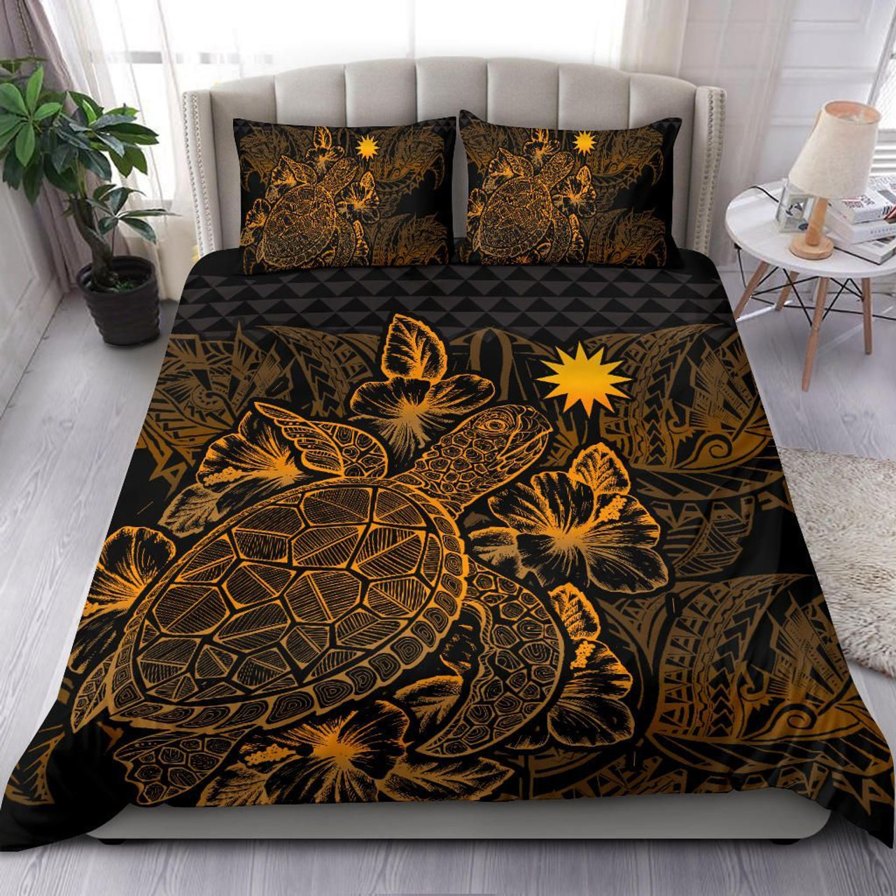 Polynesian Bedding Set - Nauru Duvet Cover Set Black Color 5