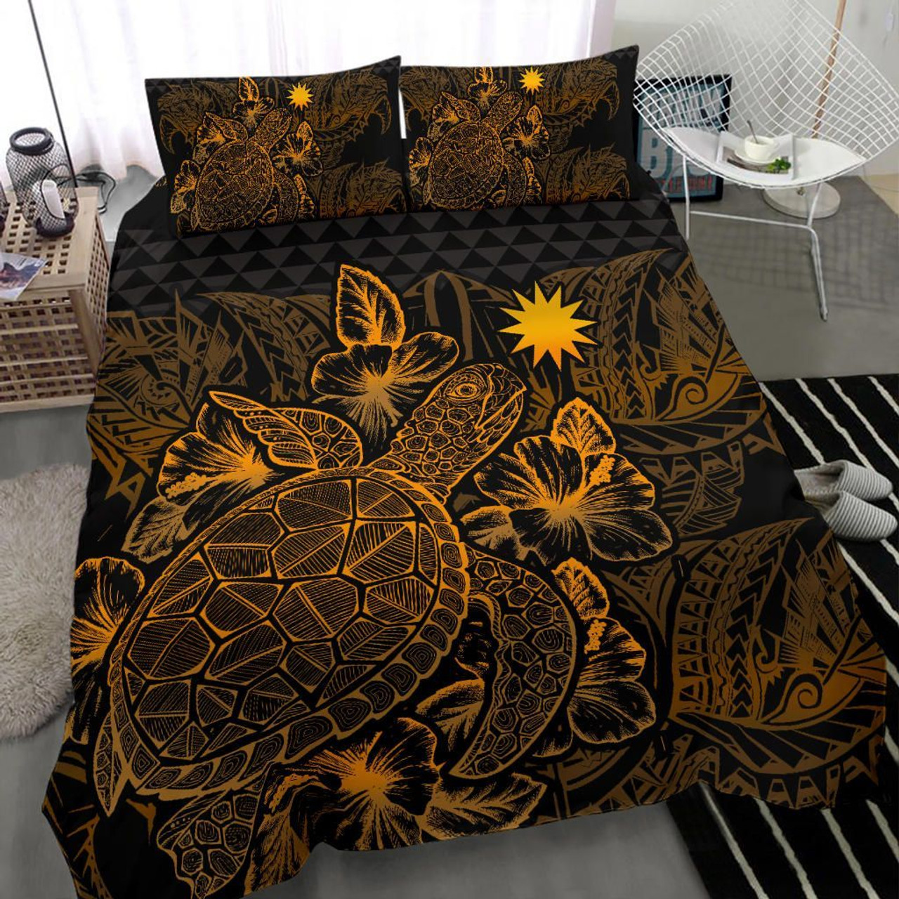 Polynesian Bedding Set - Nauru Duvet Cover Set Black Color 6