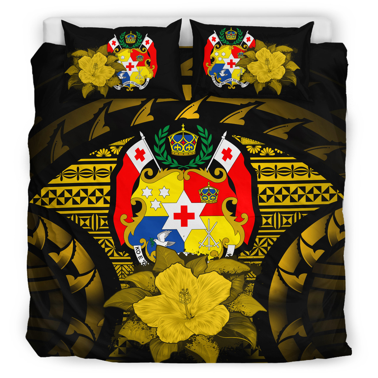 Tonga Duvet Cover Set - Tonga Coat Of Arms & Yellow Hibiscus