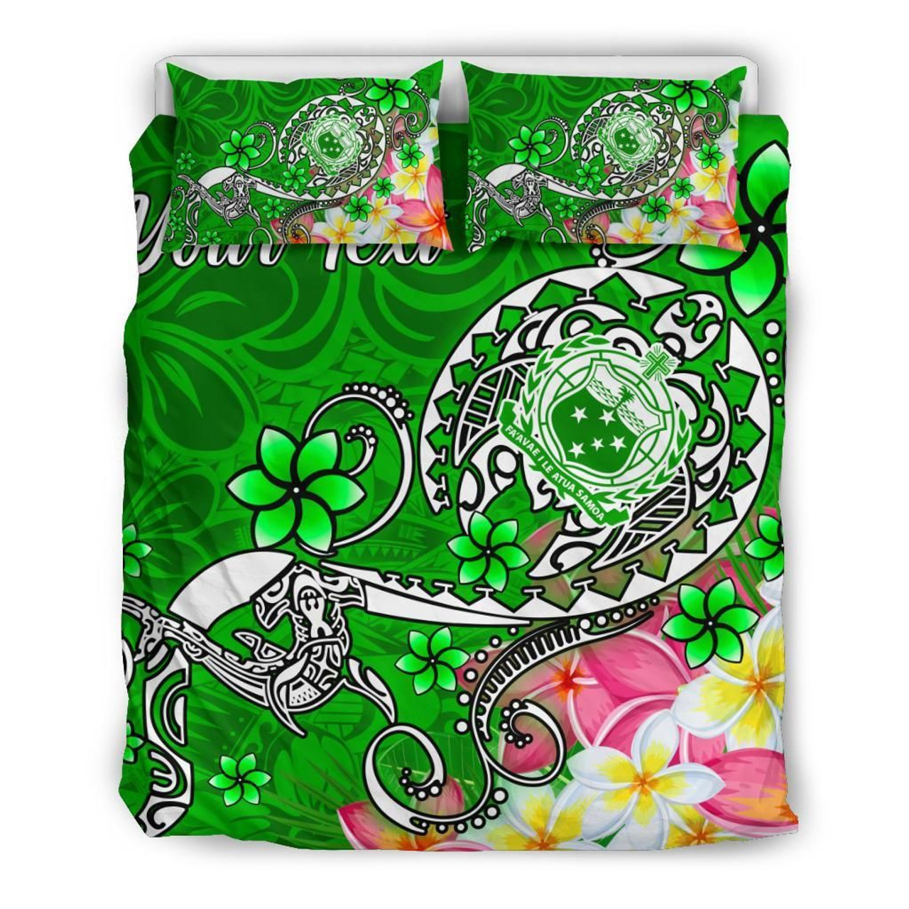 Samoa Custom Personalised Bedding Set - Turtle Plumeria (Green) 3