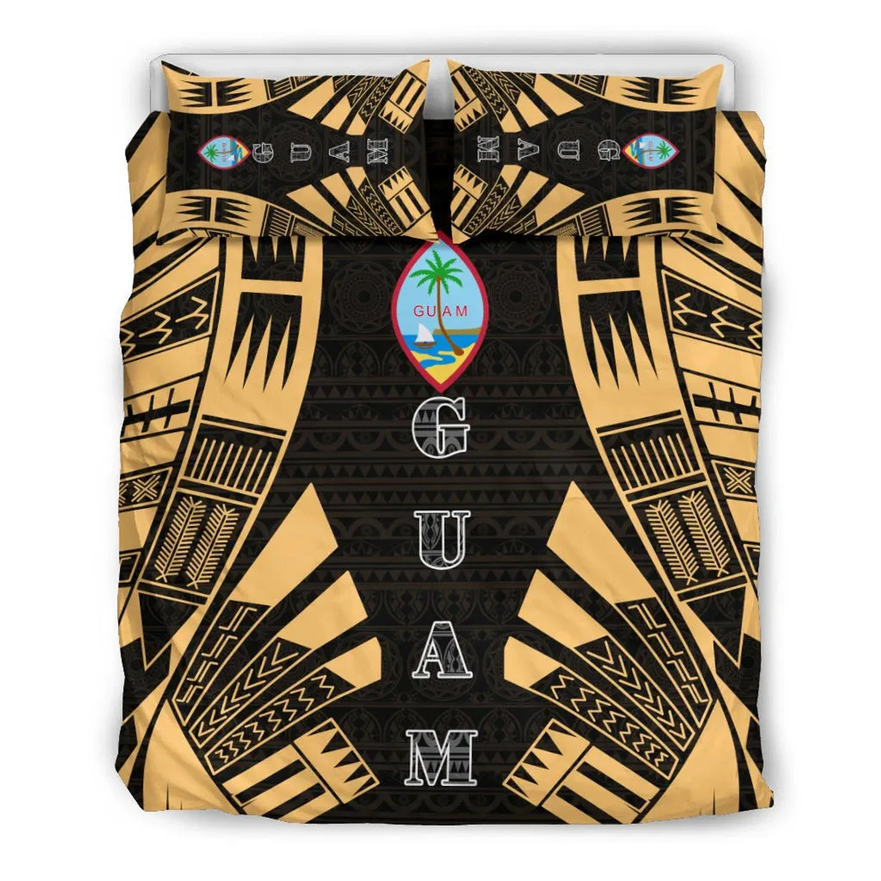 Guam Duvet Cover Set - Polynesian Tattoo Gold 2