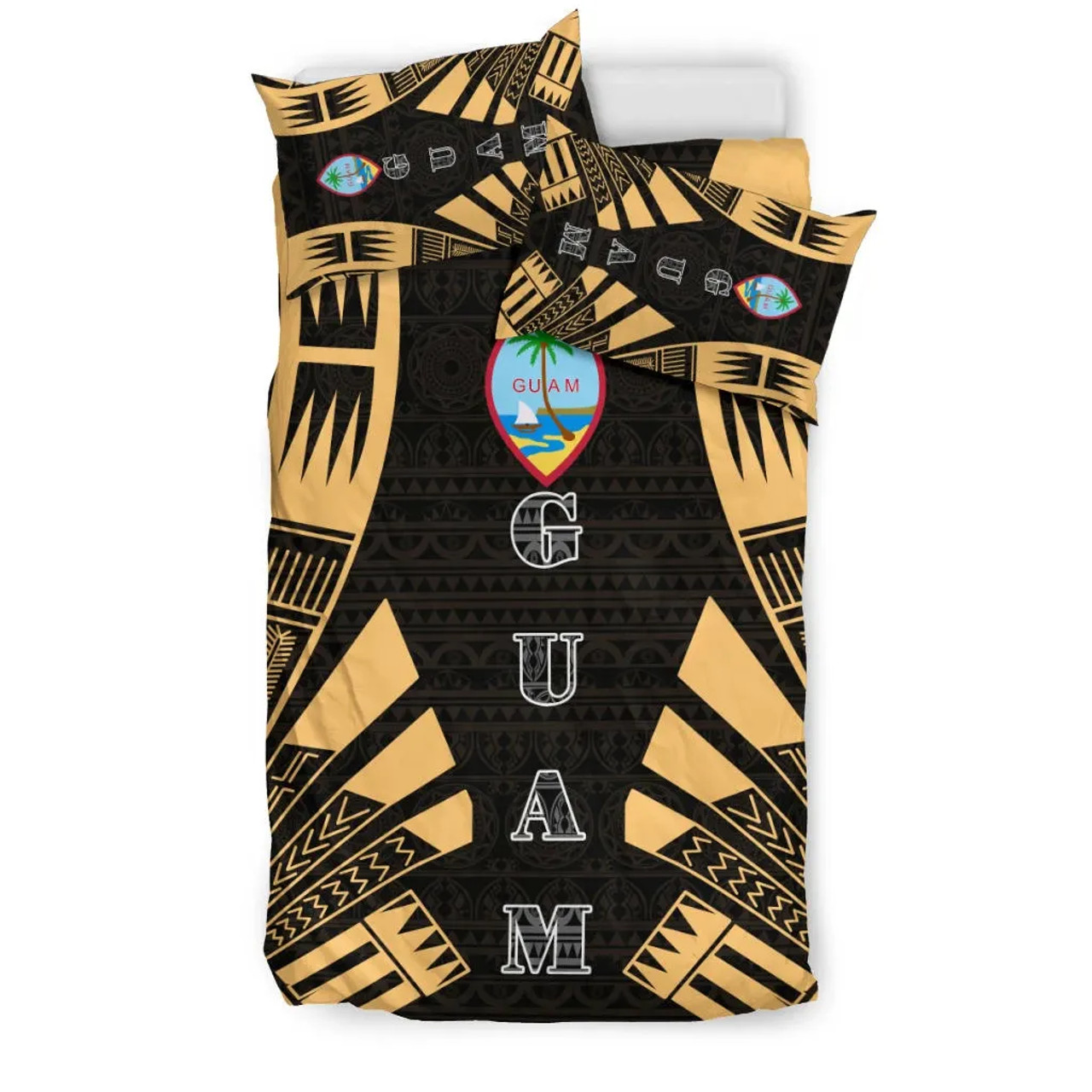 Guam Duvet Cover Set - Polynesian Tattoo Gold 3