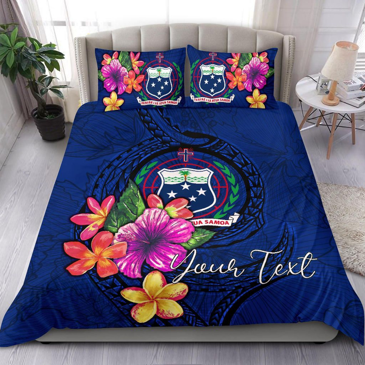 Polynesian Custom Personalised Bedding Set - Samoa Duvet Cover Set Floral With Seal Blue 1