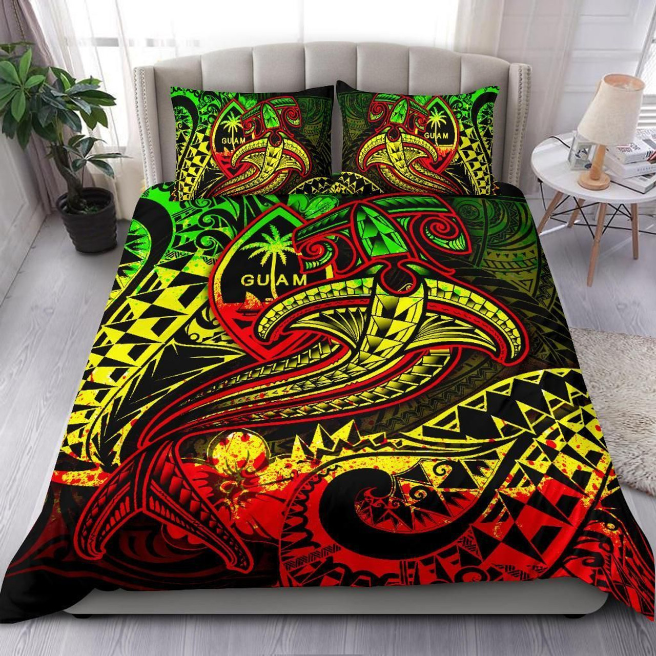 Guam Polynesian Bedding Set - Reggae Shark Polynesian Tattoo 1