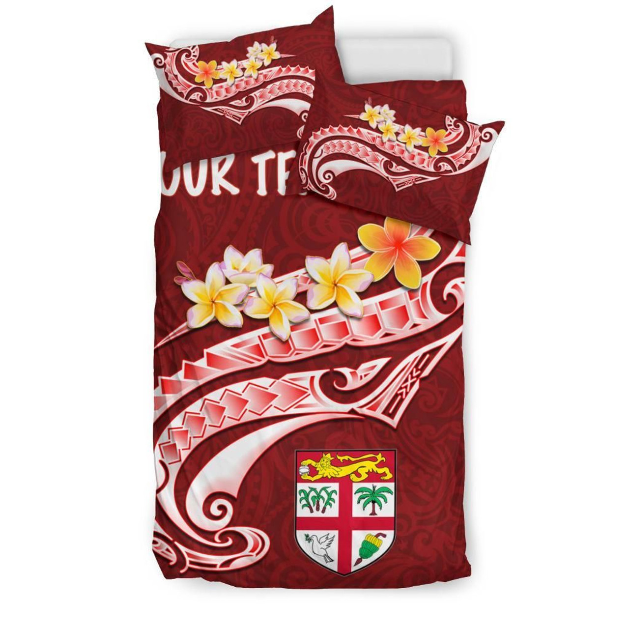 Fiji Custom Personalised Bedding Set - Fiji Seal Polynesian Patterns Plumeria (Red) 2