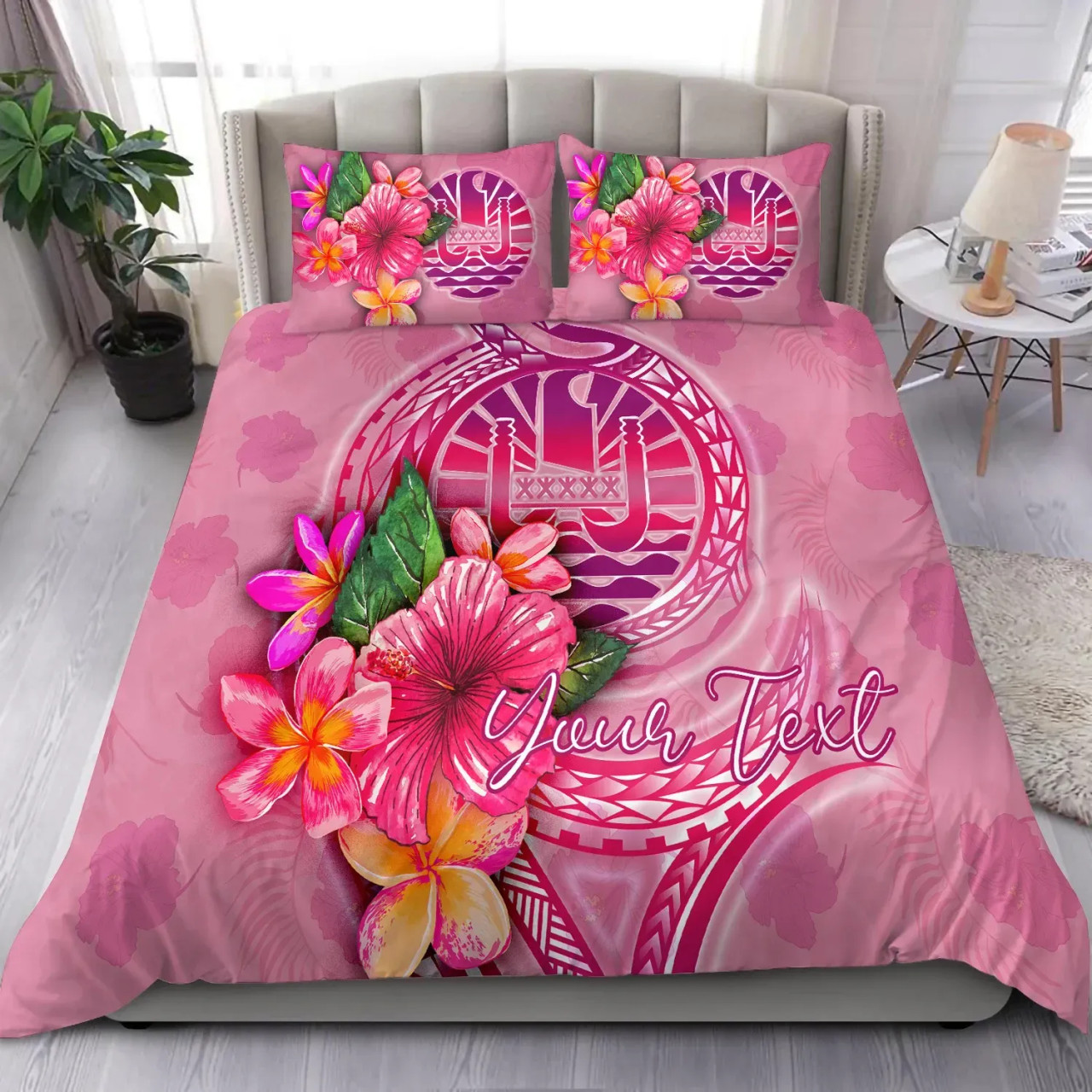 Tahiti Polynesian Custom Personalised Bedding Set - Floral With Seal Pink 1