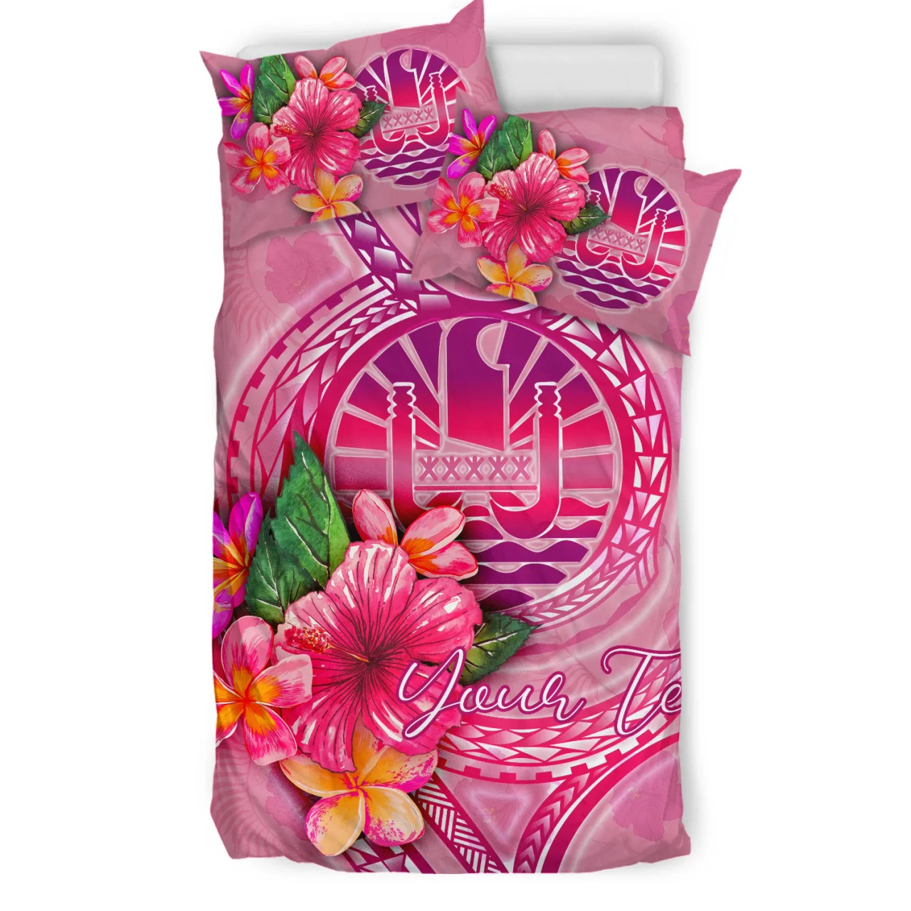 Tahiti Polynesian Custom Personalised Bedding Set - Floral With Seal Pink 3