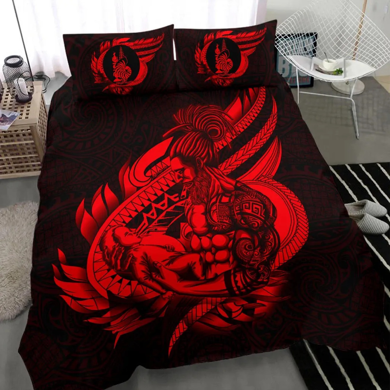 Polynesian Bedding Set - New Caledonia Duvet Cover Set Father And Son Red 1