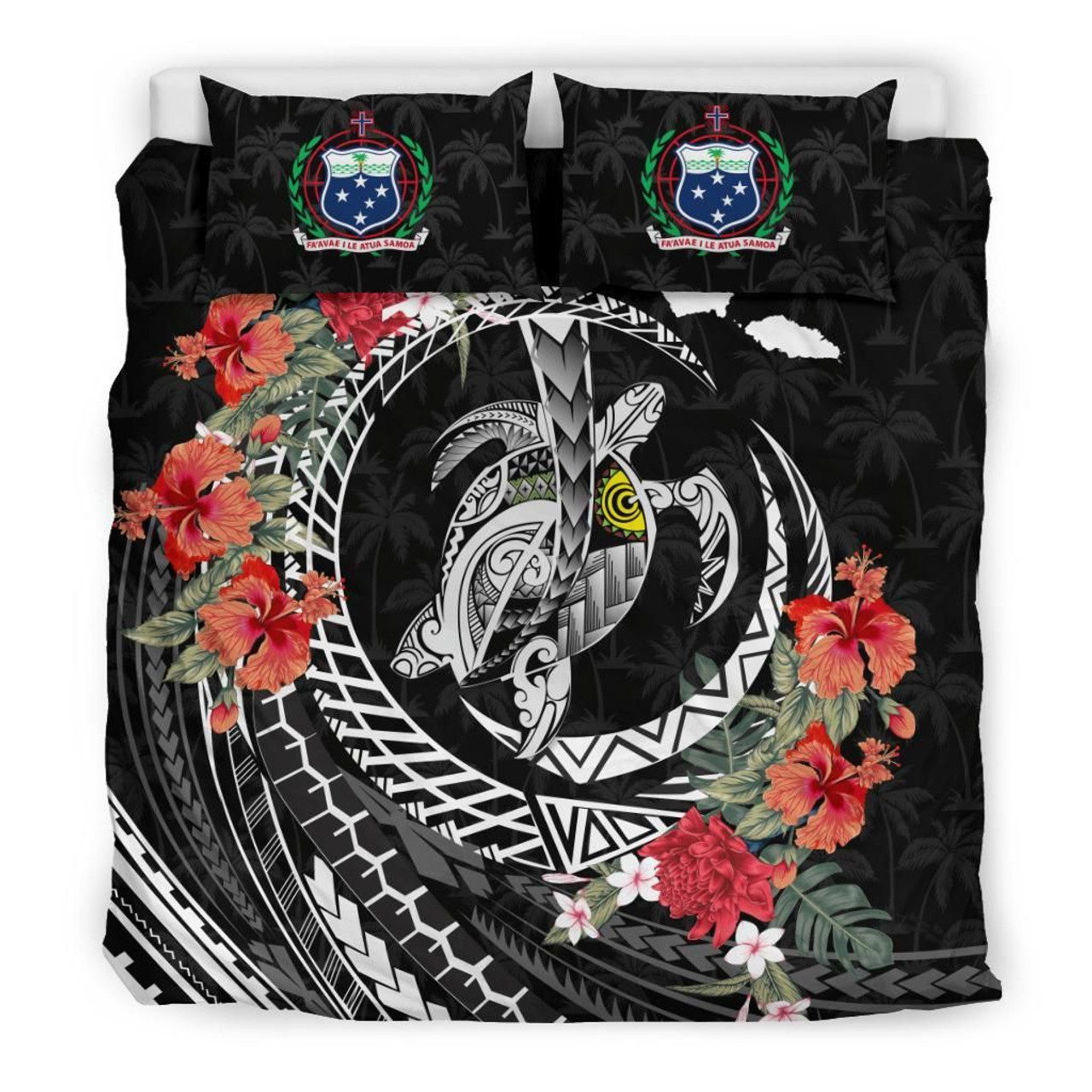 Polynesian Duvet Cover Set - Samoa Bedding Set Polynesia Map Turtle Hibiscus 1