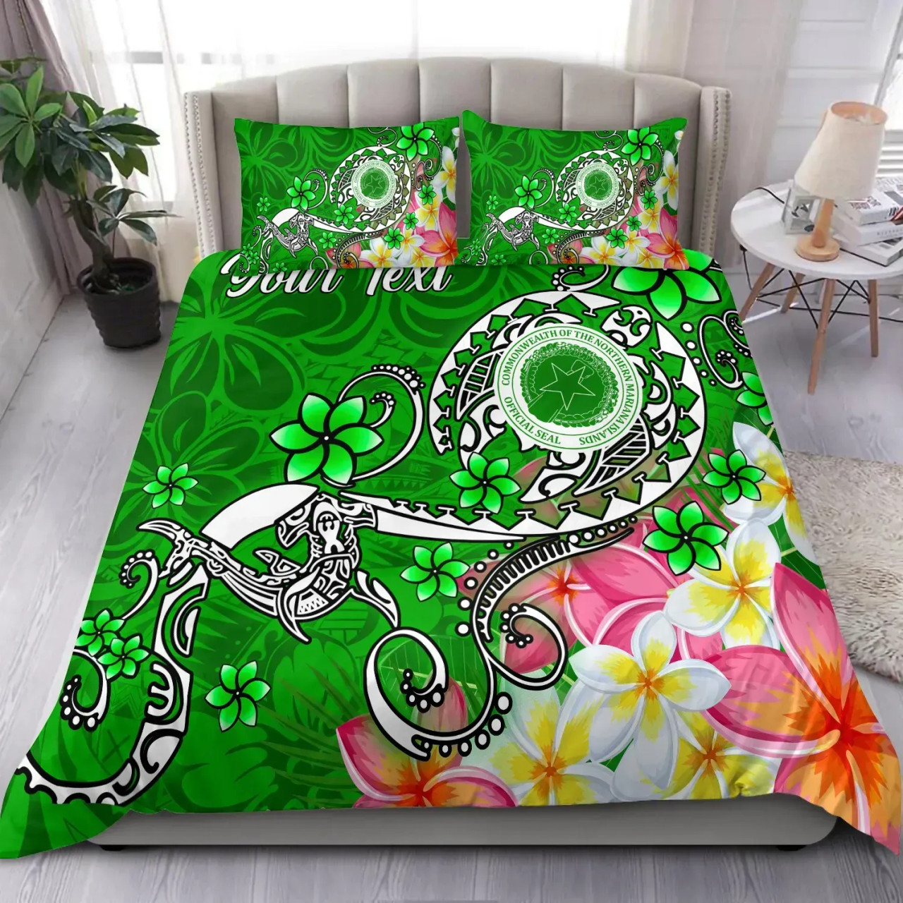 CNMI (Custom Personalised) Bedding Set - Turtle Plumeria (Green) 1